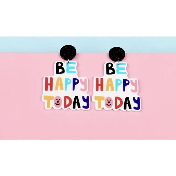 NEW BE HAPPY TODAY Teacher Earrings Colorful Retro Funky - Picture 3 of 3